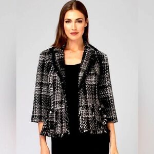 NWT Joseph Ribkoff Black and White tweed plaid Blazer jacket 14 office academia